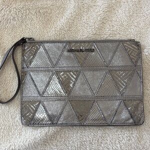 MICHAEL KORS Silver Wristlet Clutch
